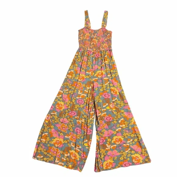 Natural Life Floral Wide-Leg Jumpsuit with Smocked Bodice Boho Vibes Size Medium - Picture 2 of 9